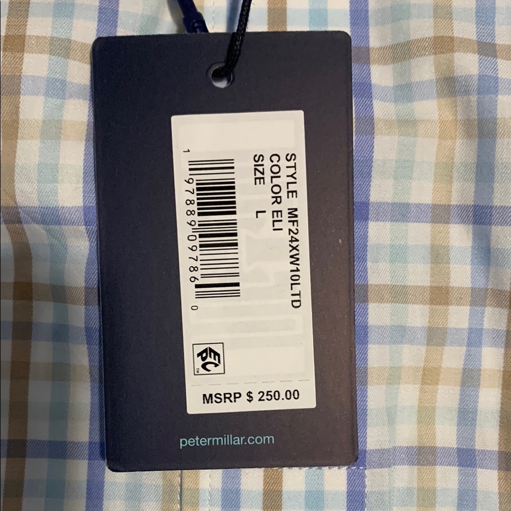 NWT! Peter Millar Crown Crafted Blue Checkered Button-down (L) - Picture 4 of 9